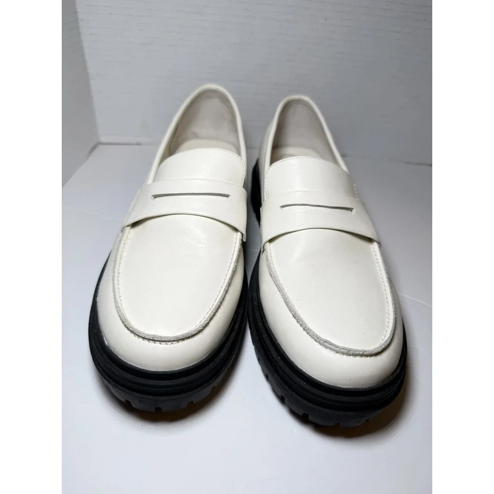 Quince Italian Leather Lug Sole Loafer In Bone Women's Sz 9